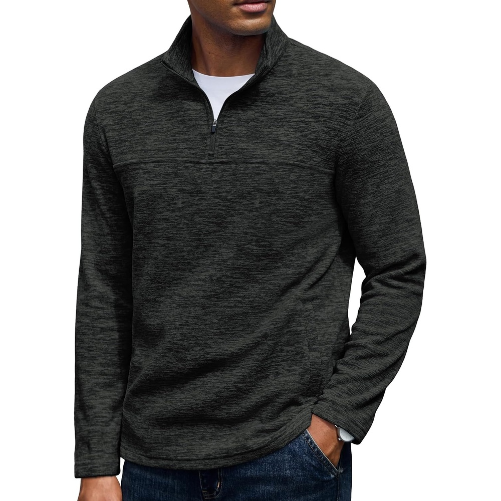 image:imageCOOFANDY Mens Fleece Quarter Zip Pullover Long Sleeve Thermal SweatshirtDark Gray