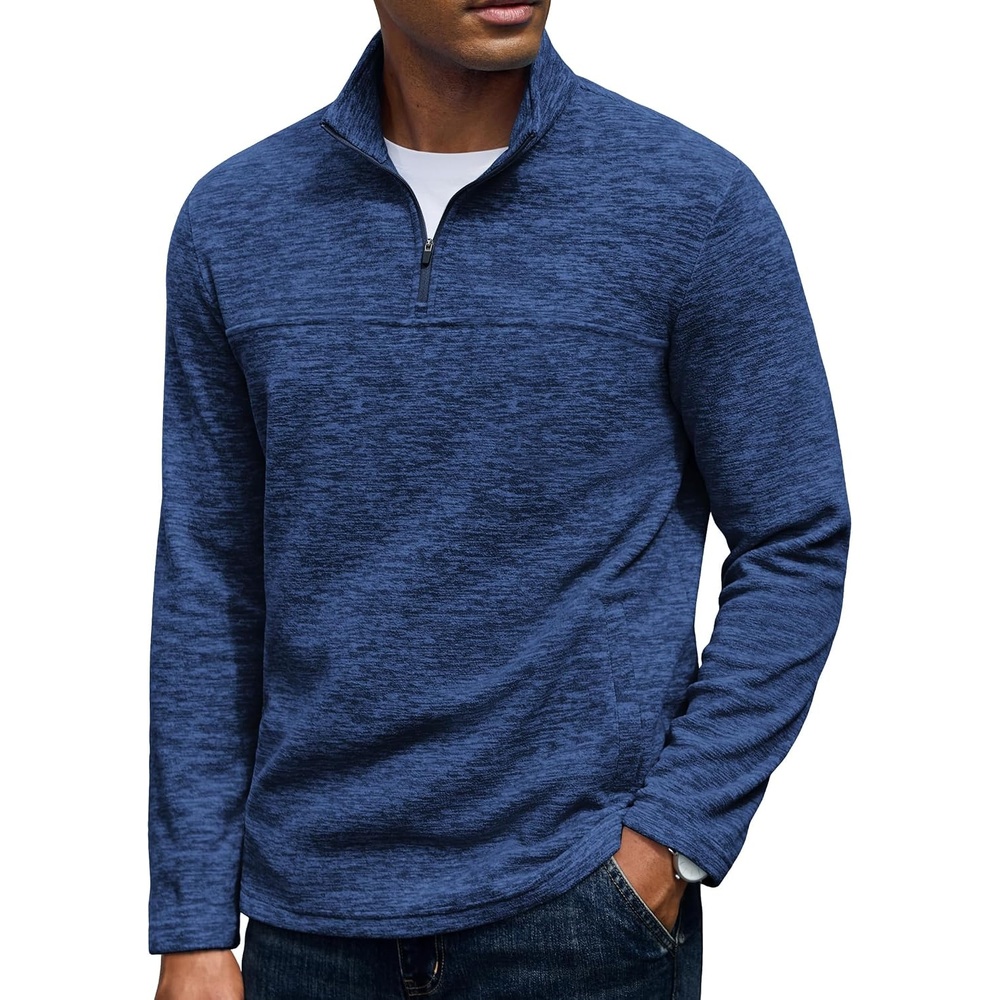image:imageCOOFANDY Mens Fleece Quarter Zip Pullover Long Sleeve Thermal SweatshirtDenim Blue