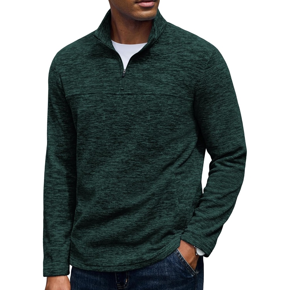 image:imageCOOFANDY Mens Fleece Quarter Zip Pullover Long Sleeve Thermal SweatshirtLake Green