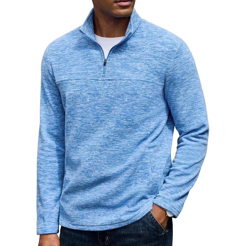 image:imageCOOFANDY Mens Fleece Quarter Zip Pullover Long Sleeve Thermal SweatshirtLight Blue