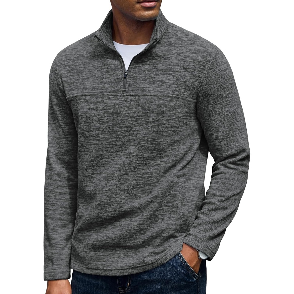 image:imageCOOFANDY Mens Fleece Quarter Zip Pullover Long Sleeve Thermal SweatshirtMedium Gray