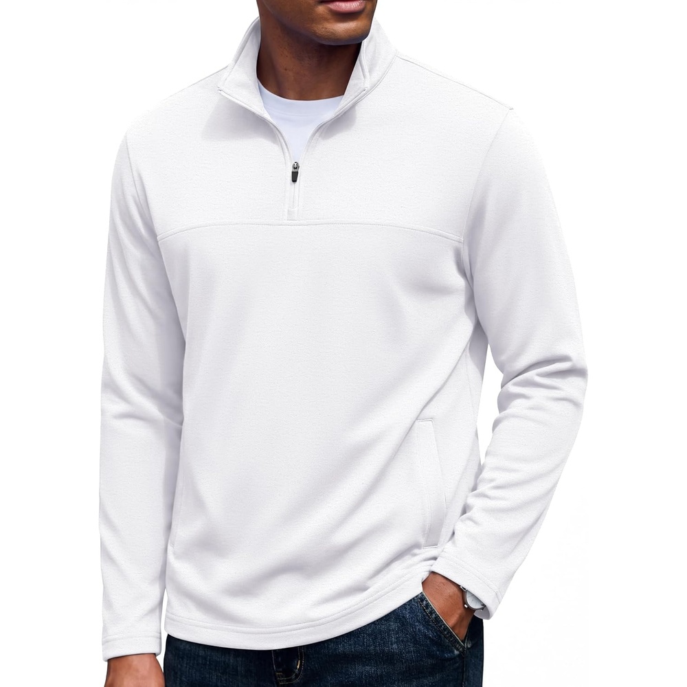 image:imageCOOFANDY Mens Fleece Quarter Zip Pullover Long Sleeve Thermal SweatshirtWhite