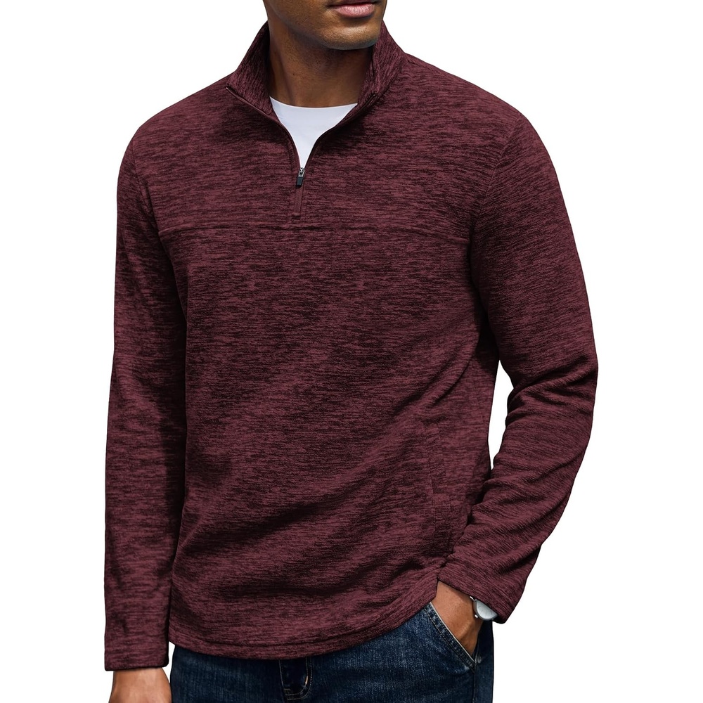 image:imageCOOFANDY Mens Fleece Quarter Zip Pullover Long Sleeve Thermal SweatshirtWine Red