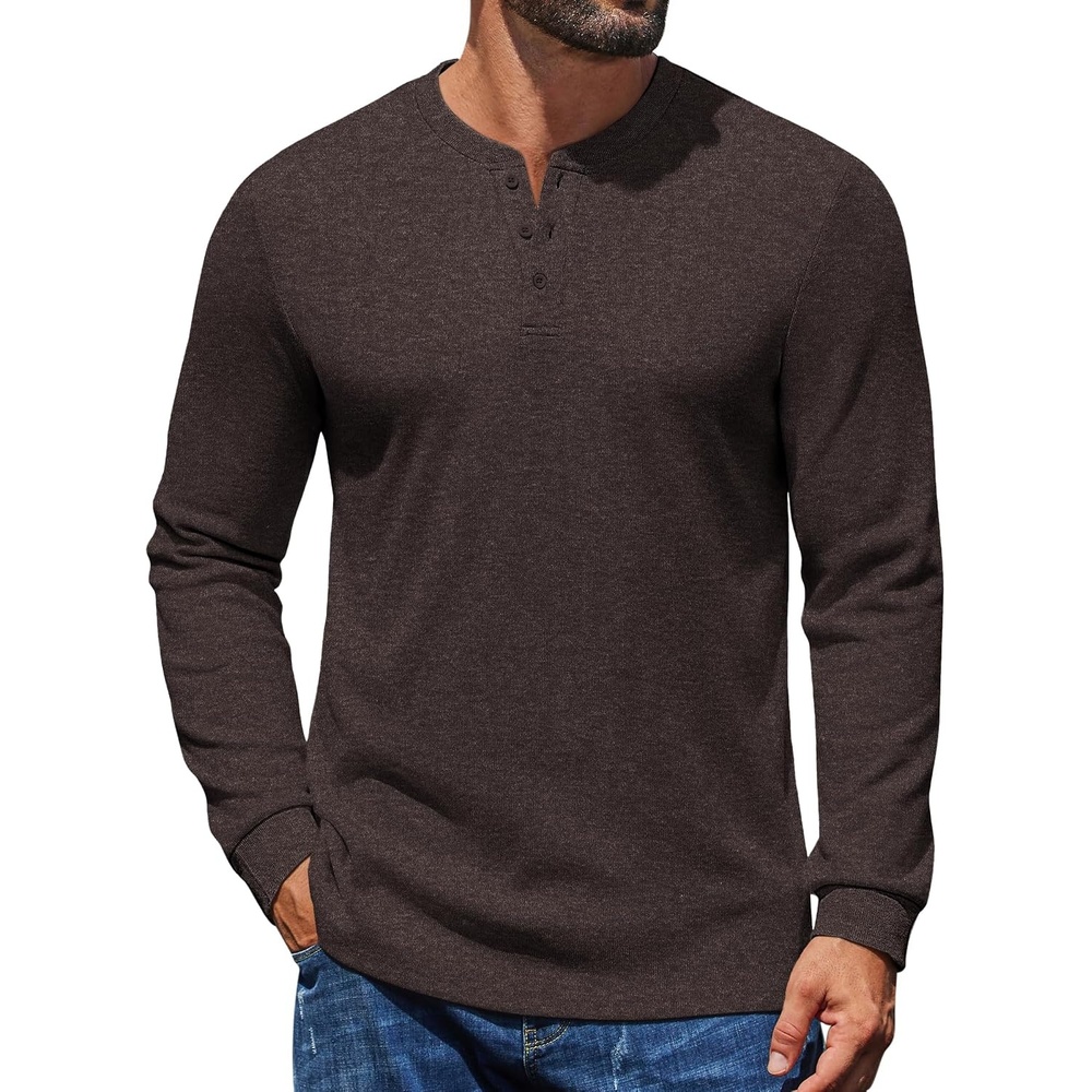 image:imageCOOFANDY Mens Henley Shirts Long Sleeve Button T Shirts Casual Pullover TeeBrown