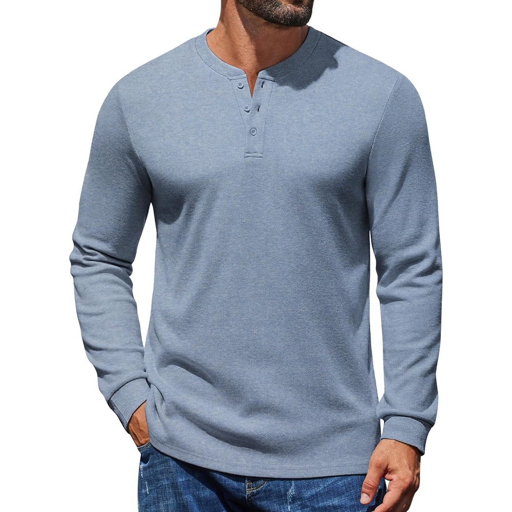 image:imageCOOFANDY Mens Henley Shirts Long Sleeve Button T Shirts Casual Pullover TeeGrey Blue