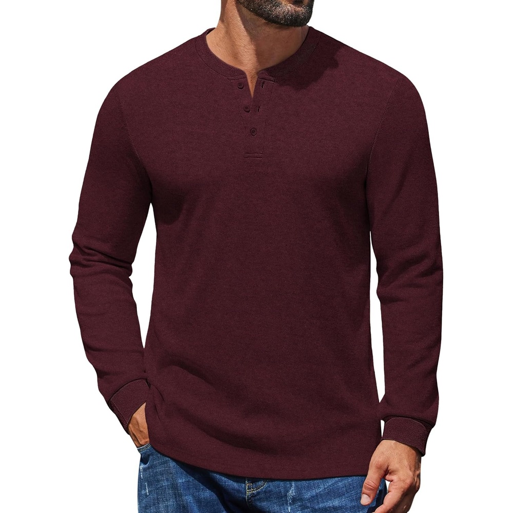 image:imageCOOFANDY Mens Henley Shirts Long Sleeve Button T Shirts Casual Pullover TeeWine Red