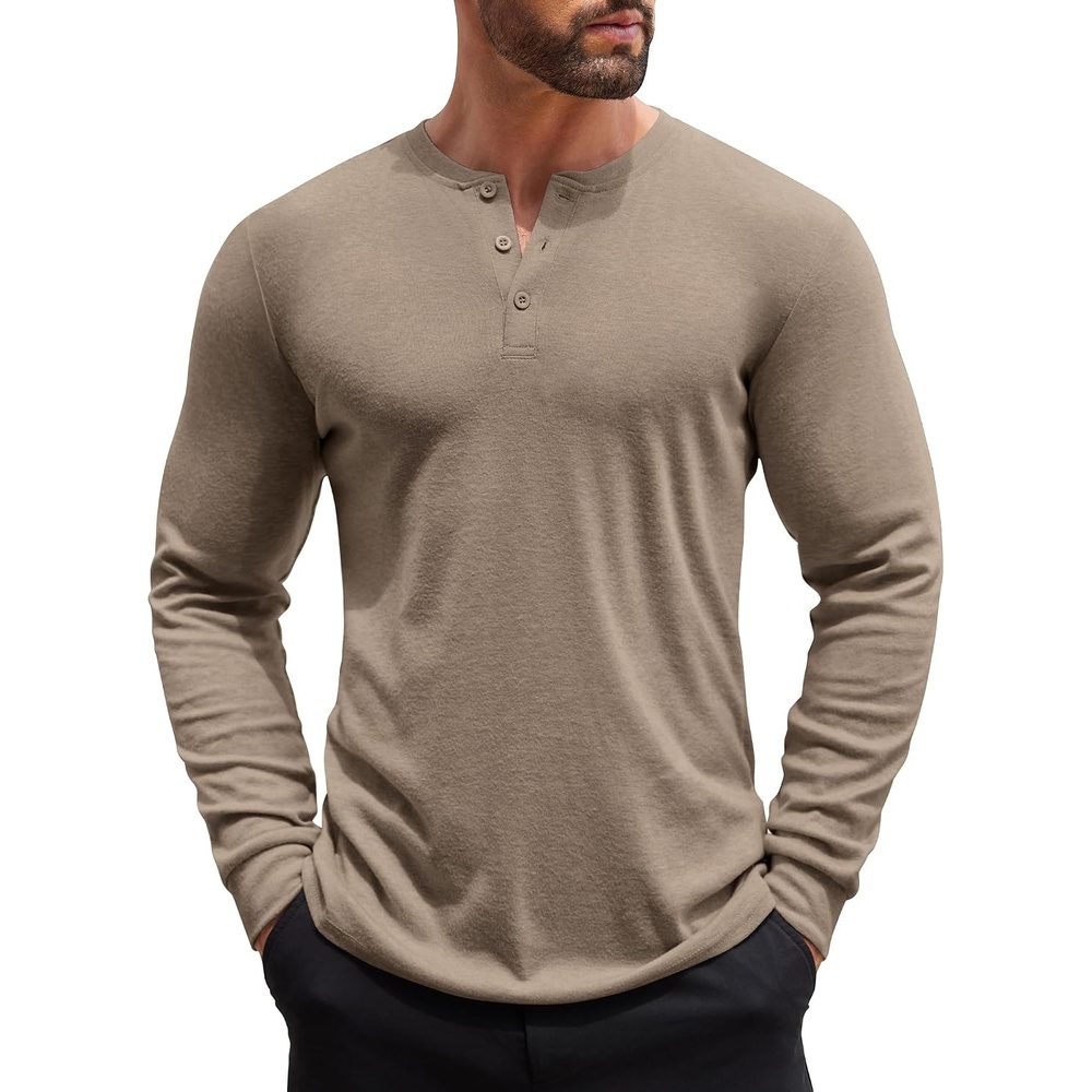 image:imageCOOFANDY Mens Henley Shirts Long Sleeve Button TShirt Lightweight Fashion Casual Pullover ShirtDark Khaki