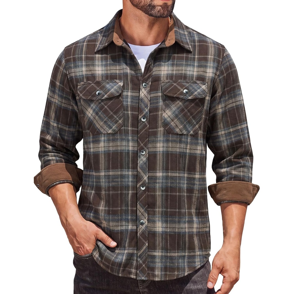image:imageCOOFANDY Mens Lightweight Flannel Long Sleeve Casual Work Plaid ShirtsPlaidbrown Blue Beige