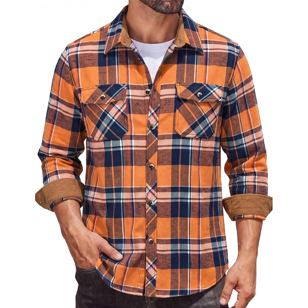 image:imageCOOFANDY Mens Lightweight Flannel Long Sleeve Casual Work Plaid ShirtsPlaidorange