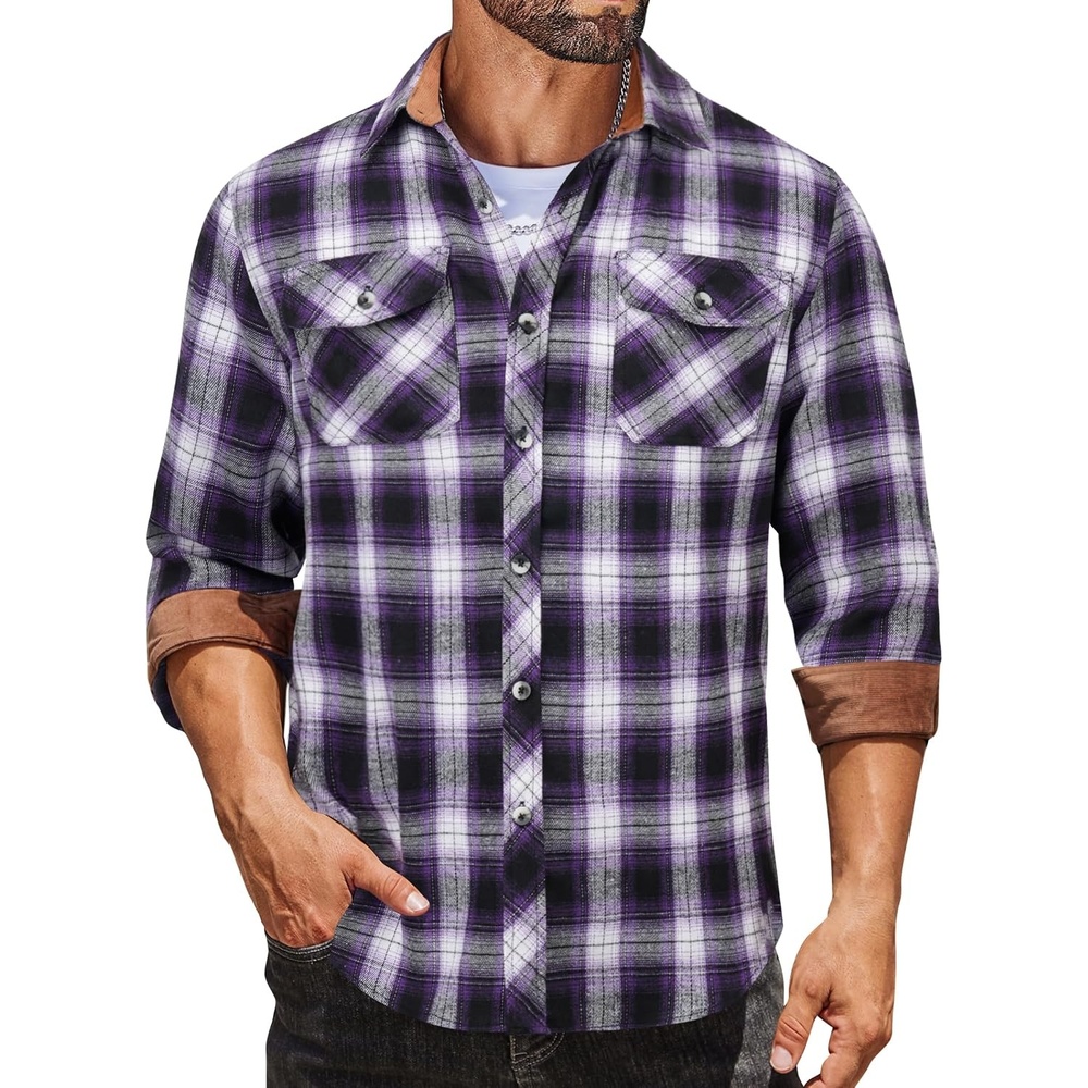 image:imageCOOFANDY Mens Lightweight Flannel Long Sleeve Casual Work Plaid ShirtsPlaidpurple
