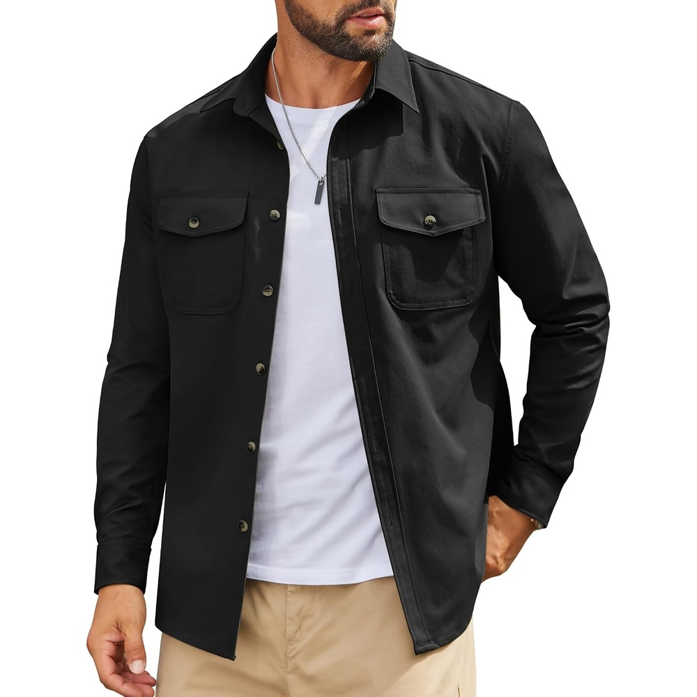 image:imageCOOFANDY Mens Long Sleeve Button Down Work Shirt with Flap PocketsBlack