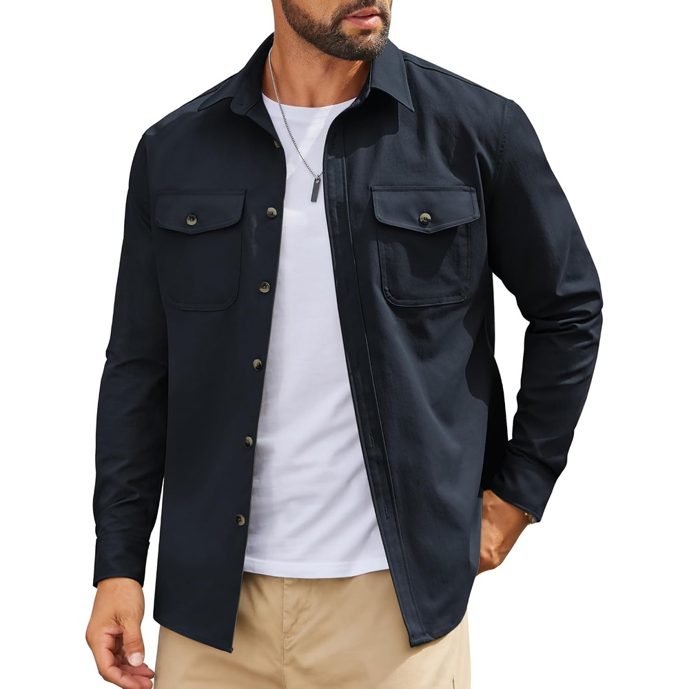 image:imageCOOFANDY Mens Long Sleeve Button Down Work Shirt with Flap PocketsDark Blue