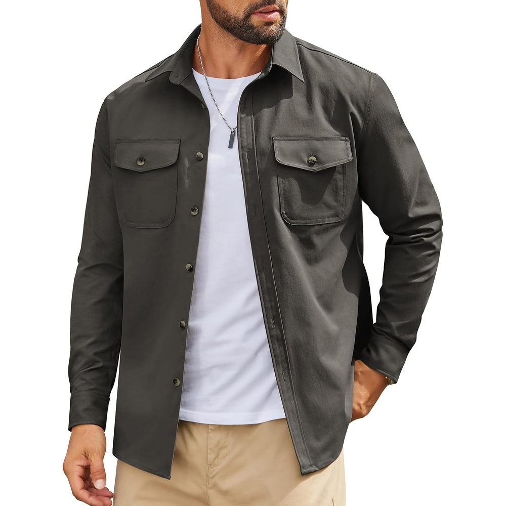 image:imageCOOFANDY Mens Long Sleeve Button Down Work Shirt with Flap PocketsDark Green