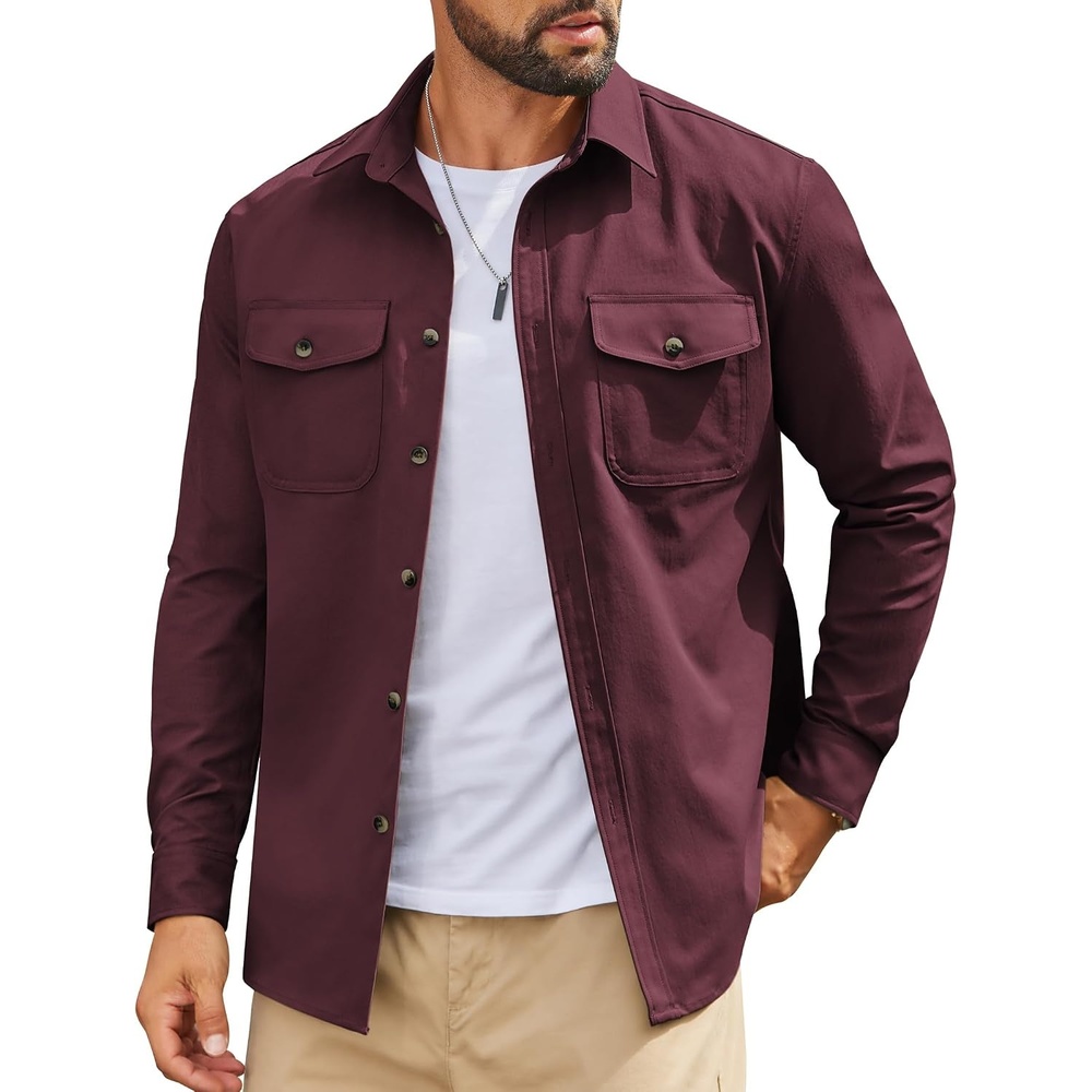 image:imageCOOFANDY Mens Long Sleeve Button Down Work Shirt with Flap PocketsDark Red