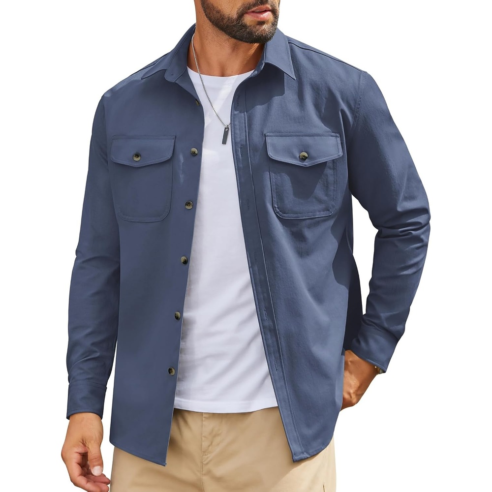 image:imageCOOFANDY Mens Long Sleeve Button Down Work Shirt with Flap PocketsGrey Blue
