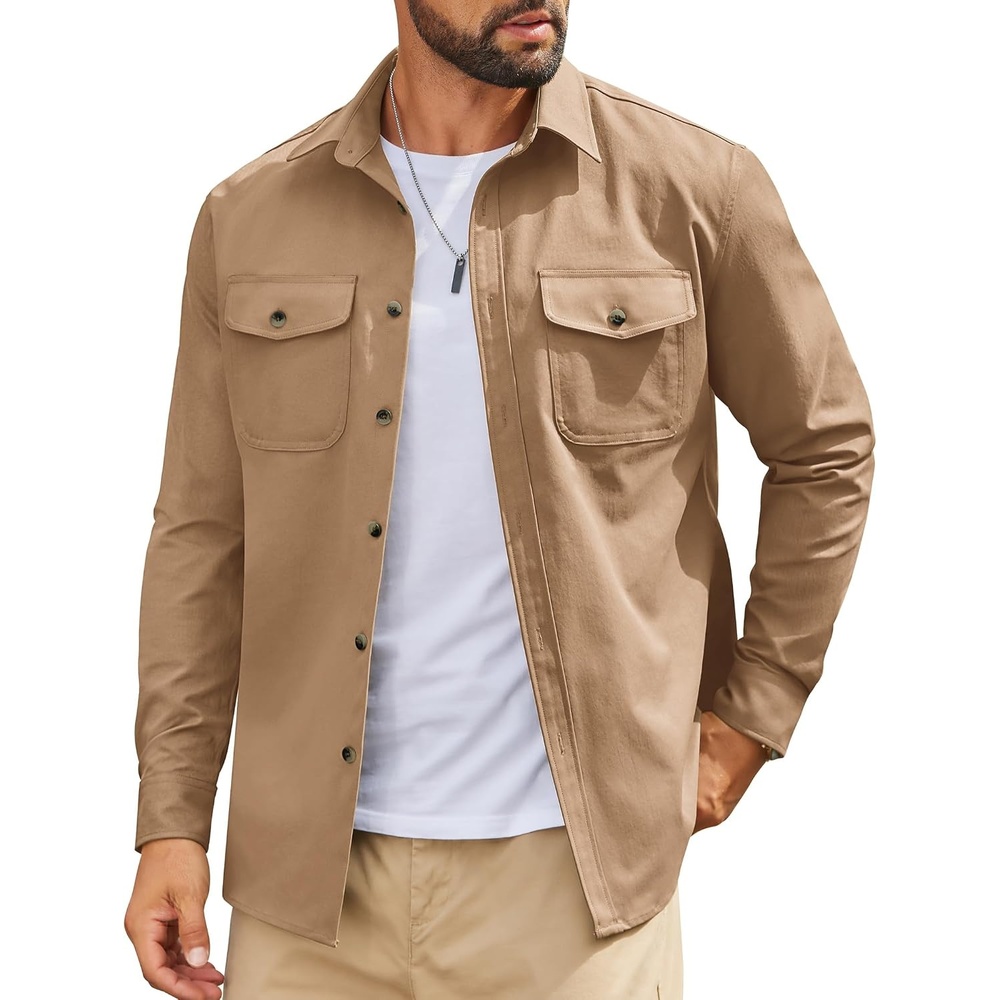 image:imageCOOFANDY Mens Long Sleeve Button Down Work Shirt with Flap PocketsKakhi