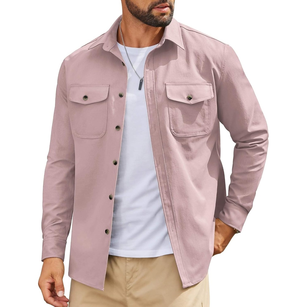 image:imageCOOFANDY Mens Long Sleeve Button Down Work Shirt with Flap PocketsLight Pink