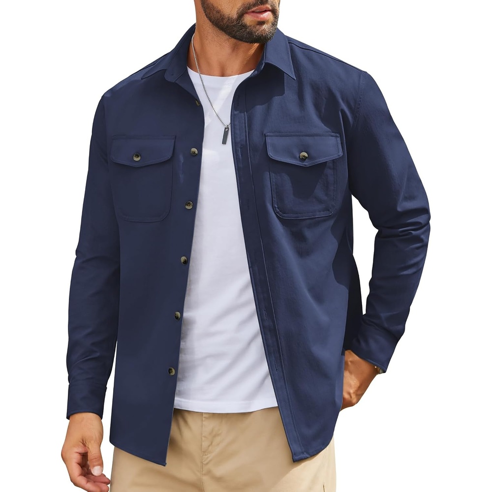 image:imageCOOFANDY Mens Long Sleeve Button Down Work Shirt with Flap PocketsNavy Blue