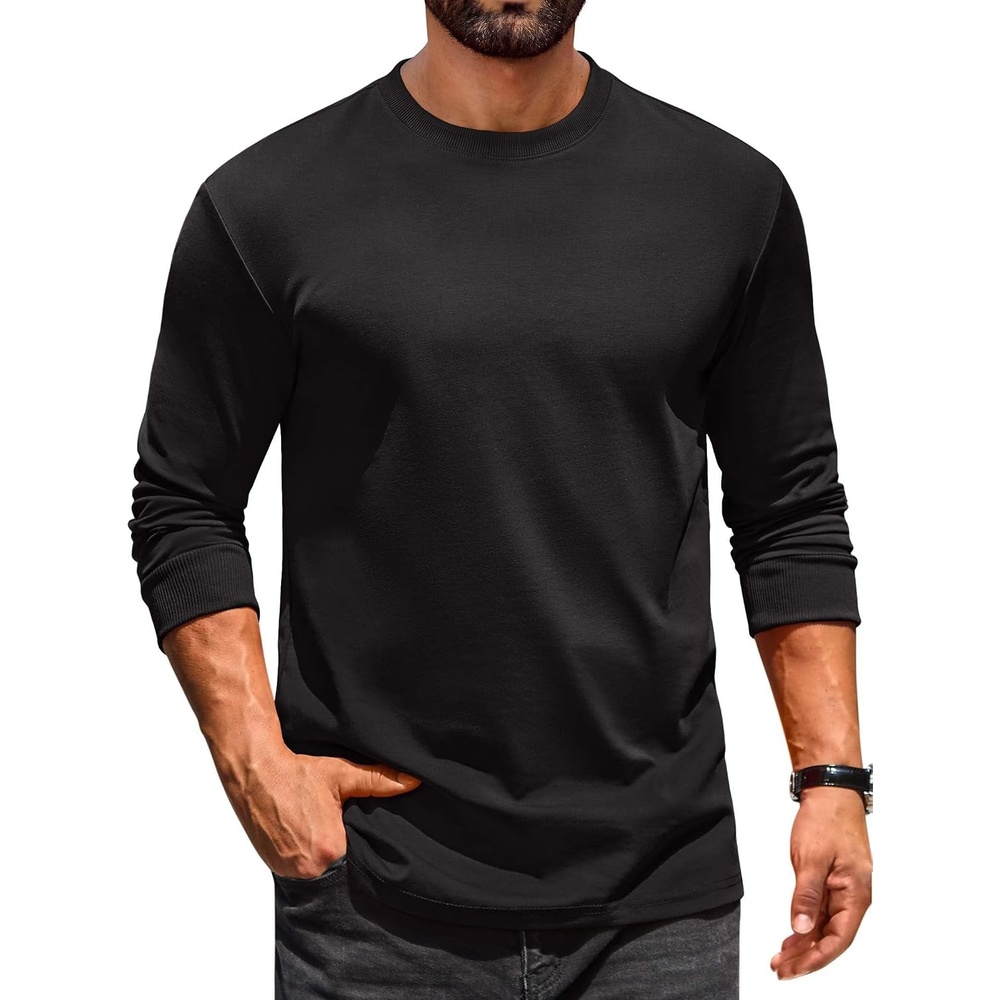 image:imageCOOFANDY Mens Long Sleeve T Shirt Heavyweight Crew Neck TShirt Premium Cotton Tee01black