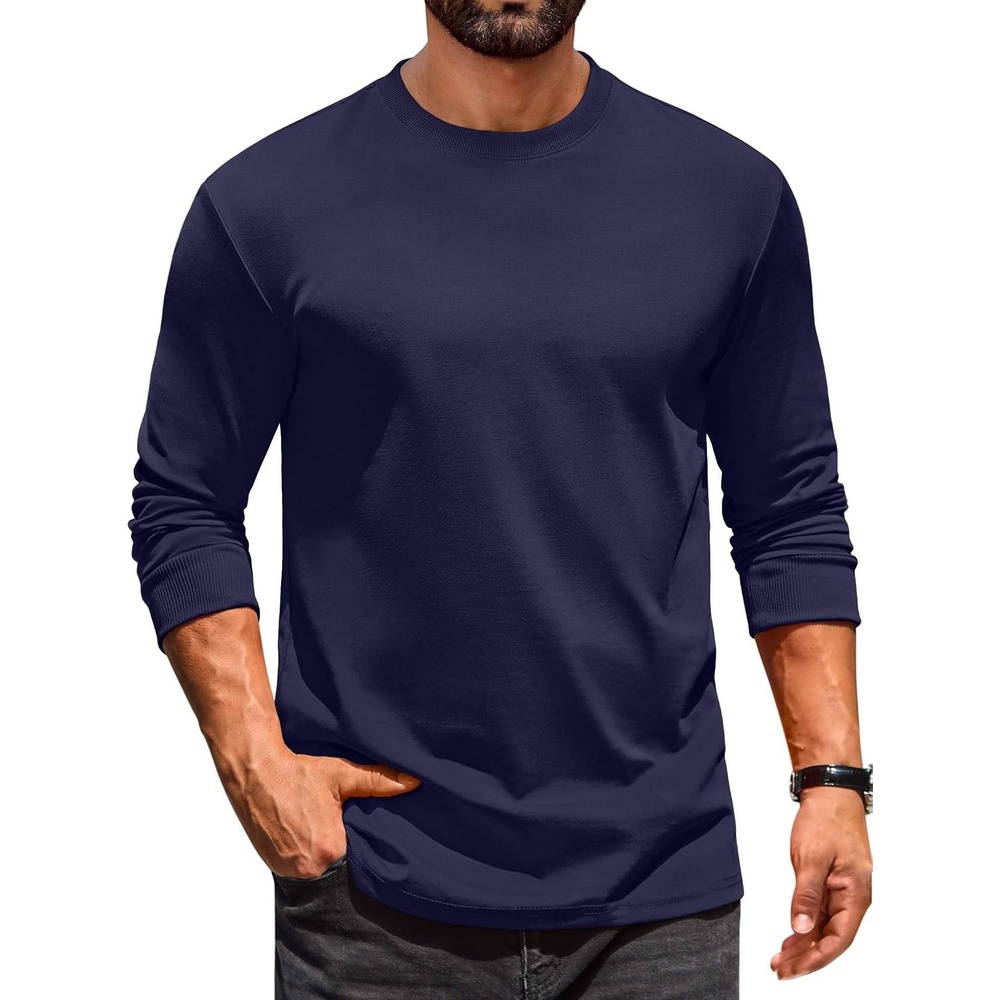 image:imageCOOFANDY Mens Long Sleeve T Shirt Heavyweight Crew Neck TShirt Premium Cotton TeeDark Blue