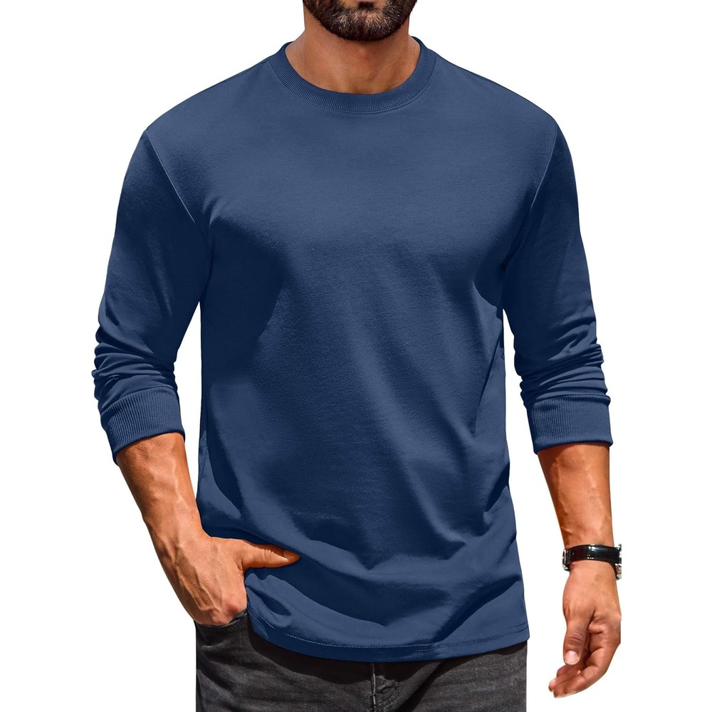 image:imageCOOFANDY Mens Long Sleeve T Shirt Heavyweight Crew Neck TShirt Premium Cotton TeeNavy