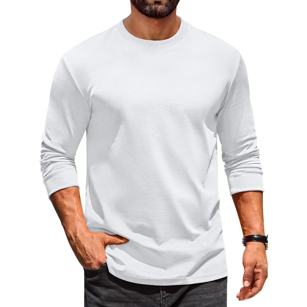 image:imageCOOFANDY Mens Long Sleeve T Shirt Heavyweight Crew Neck TShirt Premium Cotton TeeWhite