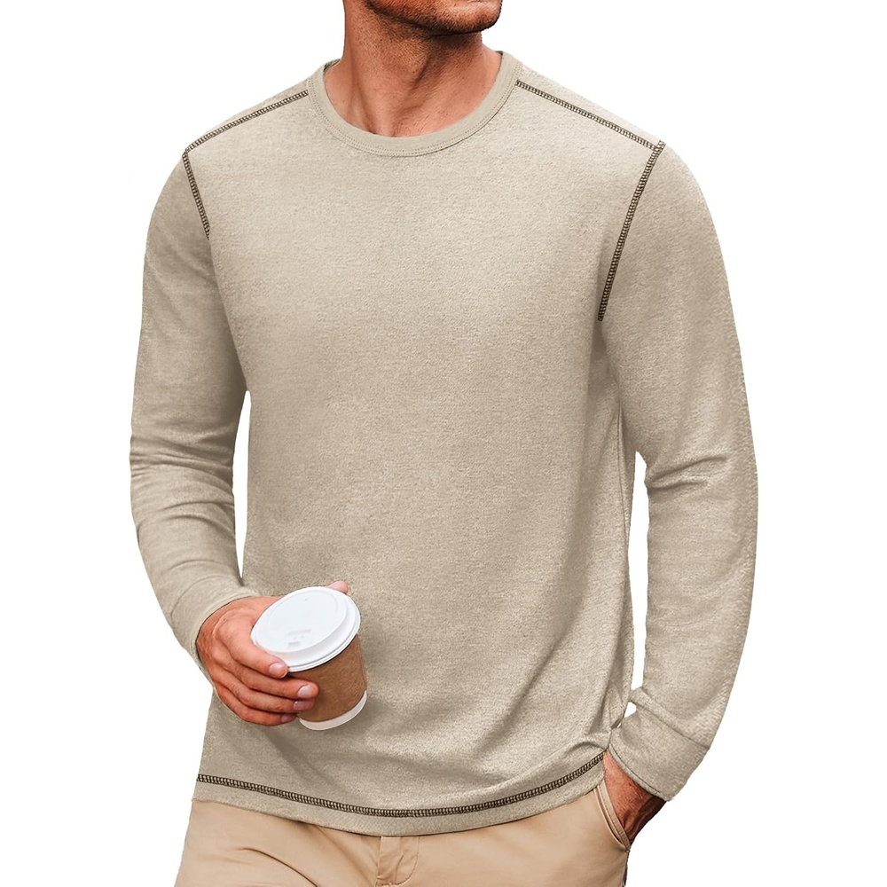 image:imageCOOFANDY Mens Long Sleeve T Shirts Cotton Crew Neck Heavyweight Tee Shirts Color Block Casual Pullover ShirtMoon Grey