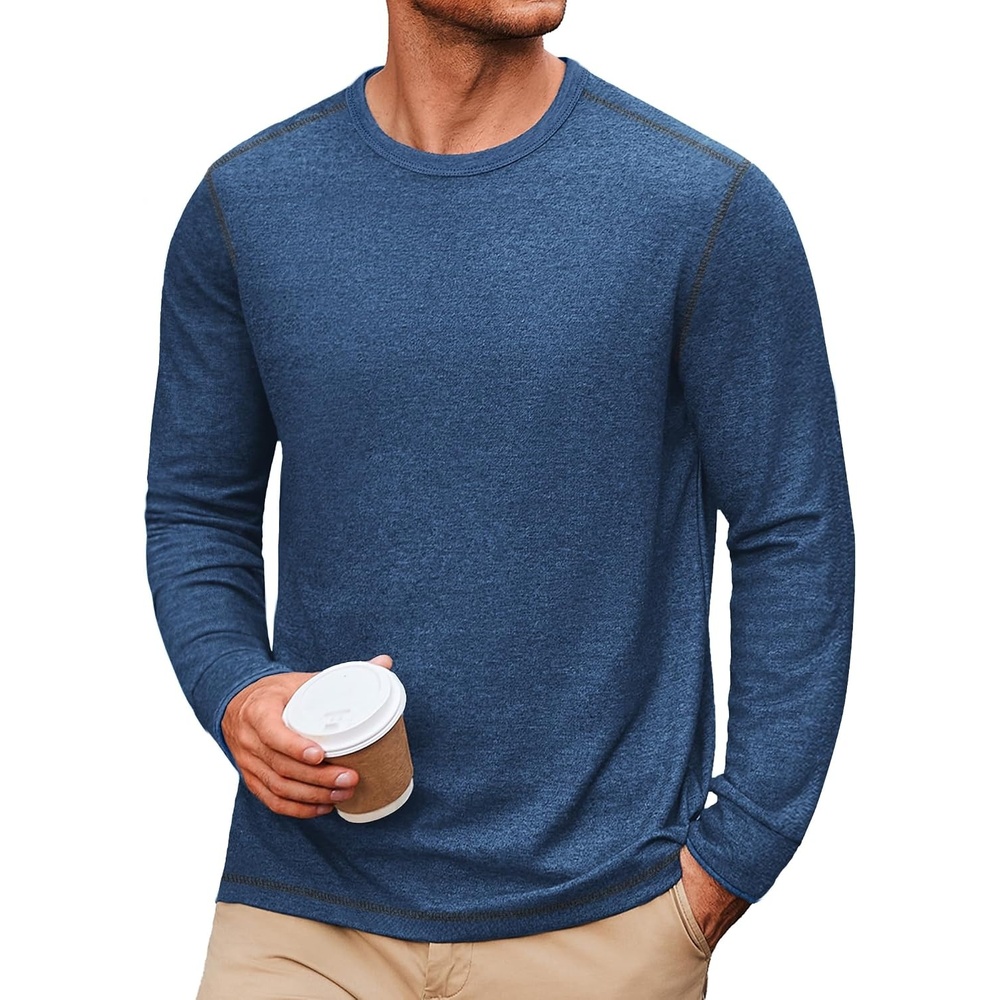 image:imageCOOFANDY Mens Long Sleeve T Shirts Cotton Crew Neck Heavyweight Tee Shirts Color Block Casual Pullover ShirtNavy Blue