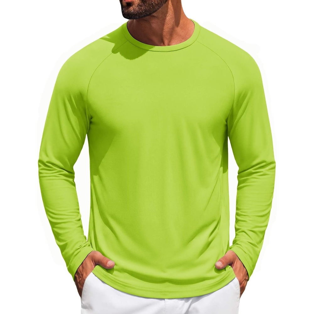 image:imageCOOFANDY Mens Long Sleeve TShirt Sun Protection Athletic Tee ShirtsAbright Green 1pack
