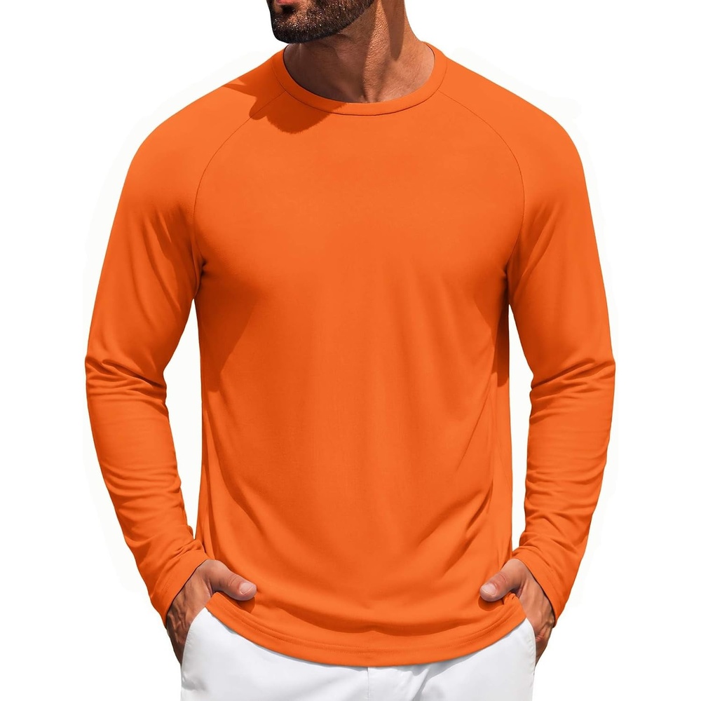image:imageCOOFANDY Mens Long Sleeve TShirt Sun Protection Athletic Tee ShirtsAorange 1pack