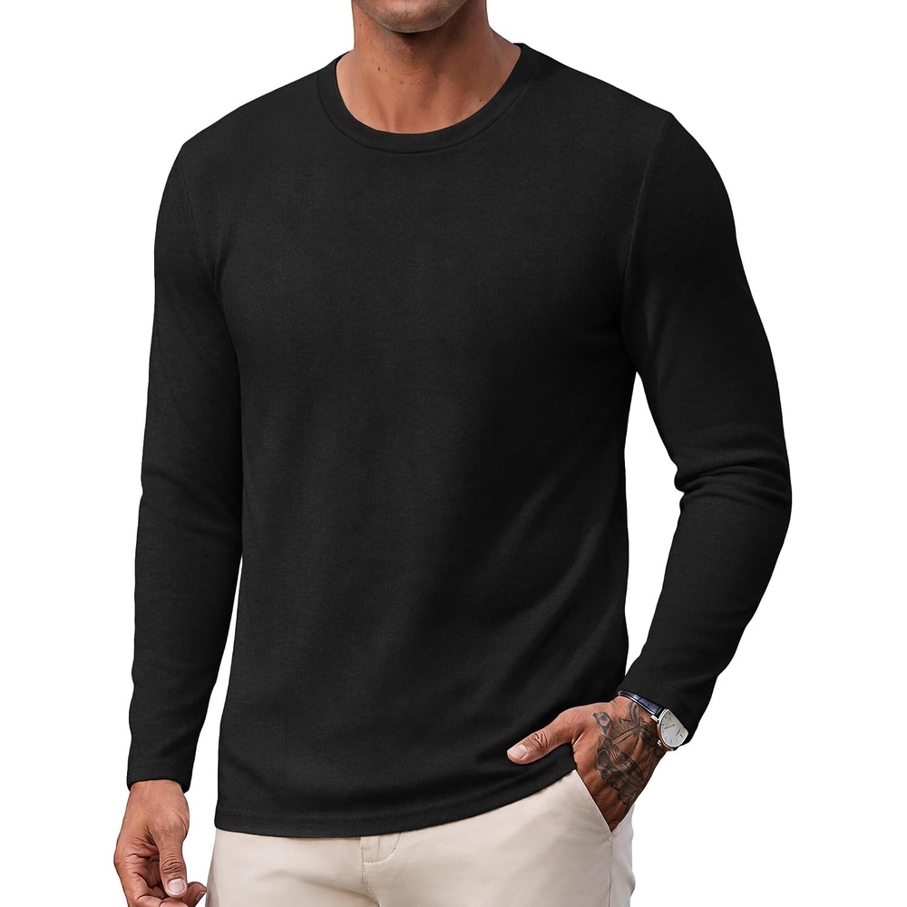 image:imageCOOFANDY Mens Long Sleeve Tee Shirts Knit Crew Neck Shirts Casual PulloverAblack