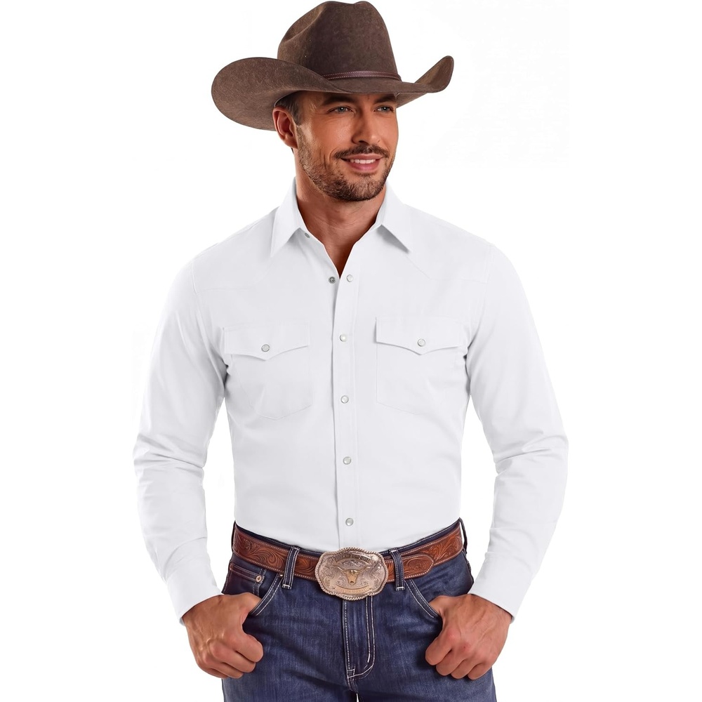 image:imageCOOFANDY Mens Western Cowboy Shirts Casual Button Down Shirt Long SleeveWhite
