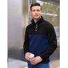 COOFANDY Men’s Casual Pullover Sweater Quarter Button Fleece Sweatshirt Knitted Thermal Sweaters(Black Patchwork Navy Blue)