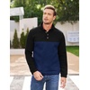COOFANDY Men’s Casual Pullover Sweater Quarter Button Fleece Sweatshirt Knitted Thermal Sweaters(Black Patchwork Navy Blue)