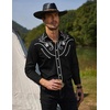 COOFANDY Men’s Cowboy Shirtss Embroidered Rose Design Shirts Western Long Sleeve Button Down Shirts(Black (White Rose）)