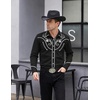COOFANDY Men’s Cowboy Shirtss Embroidered Rose Design Shirts Western Long Sleeve Button Down Shirts(Black (White Rose）)