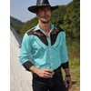 COOFANDY Men’s Cowboy Shirtss Embroidered Rose Design Shirts Western Long Sleeve Button Down Shirts(Blue (Retro Rose))