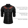 COOFANDY Men’s Cowboy Shirtss Embroidered Rose Design Shirts Western Long Sleeve Button Down Shirts(Pure Black (Retro Rose))