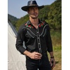 COOFANDY Men’s Cowboy Shirtss Embroidered Rose Design Shirts Western Long Sleeve Button Down Shirts(Pure Black (Retro Rose))
