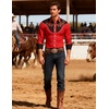 COOFANDY Men’s Cowboy Shirtss Embroidered Rose Design Shirts Western Long Sleeve Button Down Shirts(Red (Retro Rose))