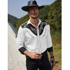 COOFANDY Men’s Cowboy Shirtss Embroidered Rose Design Shirts Western Long Sleeve Button Down Shirts(White)