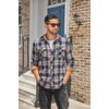 COOFANDY Mens Lightweight Flannel Long Sleeve Casual Work Plaid Shirts(A Plaid-navy Khaki Plaid)