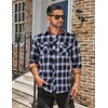 COOFANDY Mens Lightweight Flannel Long Sleeve Casual Work Plaid Shirts(Plaid-black & Navy)