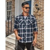 COOFANDY Mens Lightweight Flannel Long Sleeve Casual Work Plaid Shirts(Plaid-grey&green&navy)