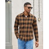 COOFANDY Mens Lightweight Flannel Shirt Long Sleeve Plaid Shirt with Pocket(Khaki)