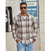 COOFANDY Mens Lightweight Flannel Shirt Long Sleeve Plaid Shirt with Pocket(Light Khaki)