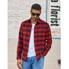 COOFANDY Mens Lightweight Flannel Shirt Long Sleeve Plaid Shirt with Pocket(Red)