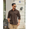 COOFANDY Men’s Long Sleeve Button Down Work Shirt with Flap Pockets(Dark Brown)