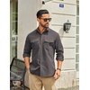 COOFANDY Men’s Long Sleeve Button Down Work Shirt with Flap Pockets(Dark Grey)