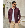 COOFANDY Men’s Long Sleeve Button Down Work Shirt with Flap Pockets(Dark Red)